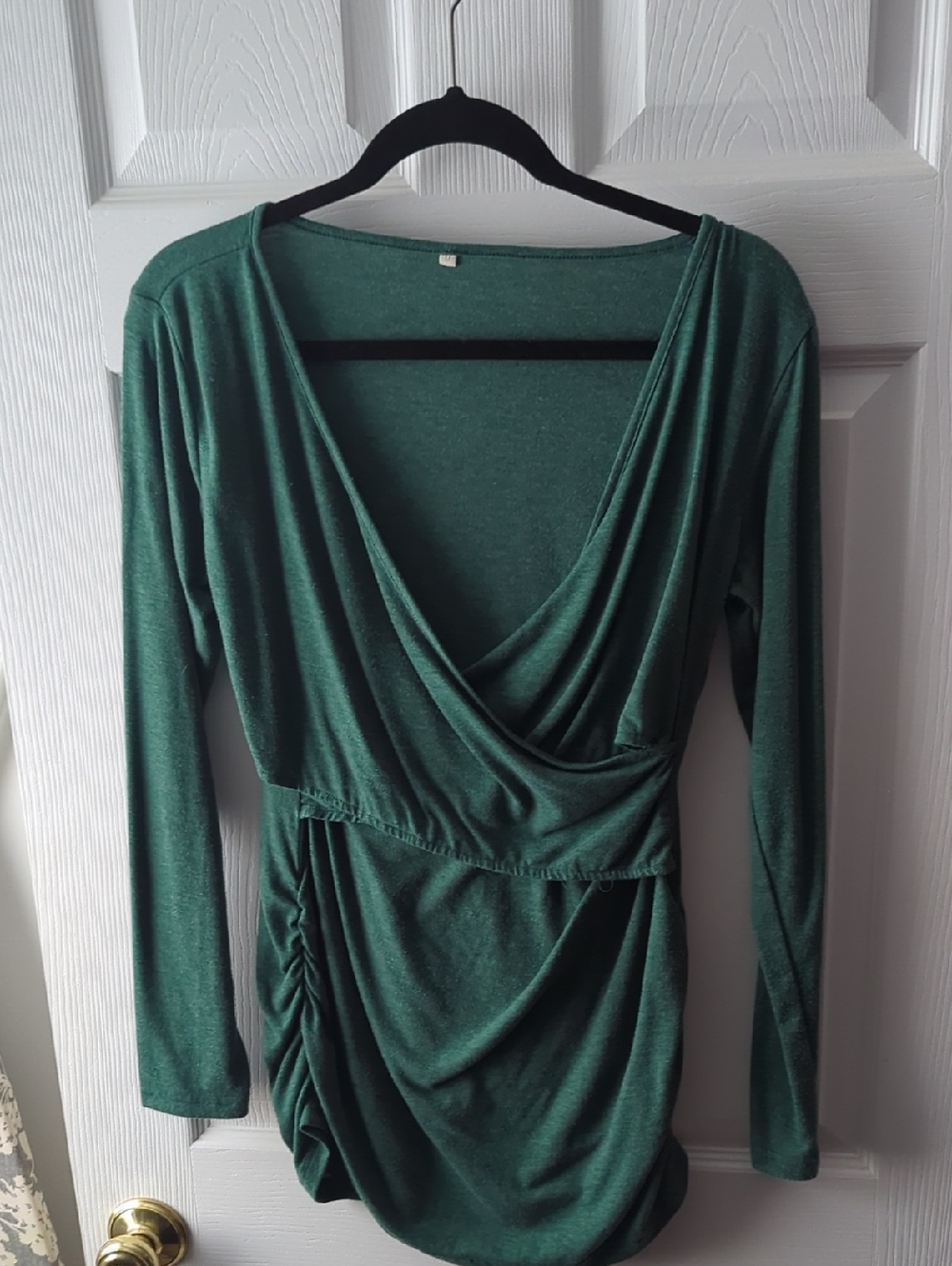 Source Unknown Emerald Green Long Sleeve Draped Top